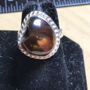 Mexican fire agate and sterling ring